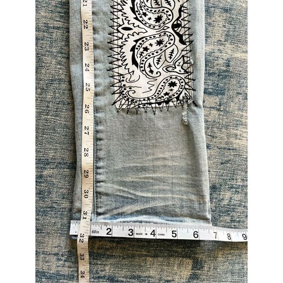 Serenede Light Wash Vanilla Sky Patched Denim Men's Skinny Jeans 42 x 32 - Picture 8 of 8